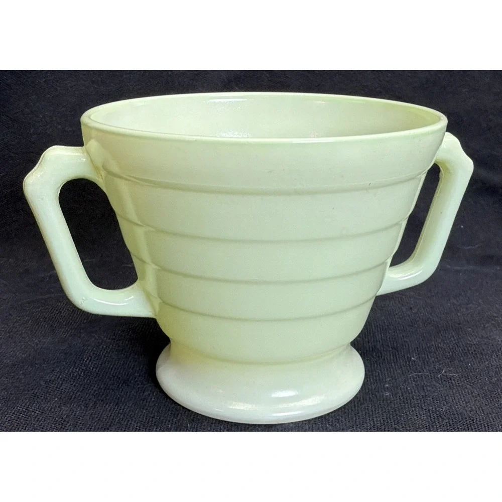 3 Hazel Atlas Moderntone Platonite Pastel green open sugar Bowl Dual Handle